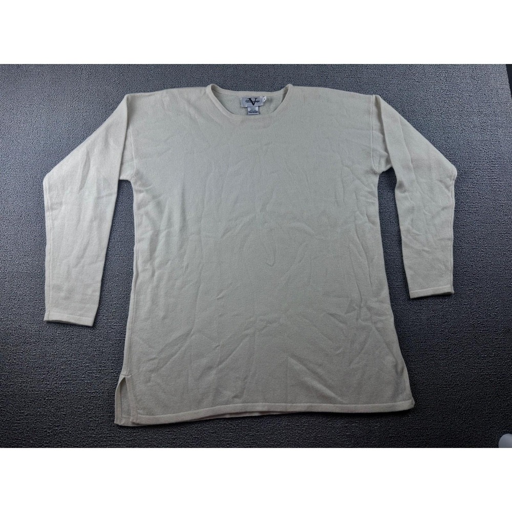 Vintage Toscano Sweater Women L White 100% Cashmere Hong Kong Crew Neck Preppy